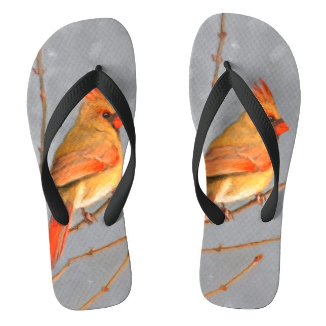 Kardinal zur Zweigmalerei - Originale Vogelkunst Flip Flops (Fußbett)