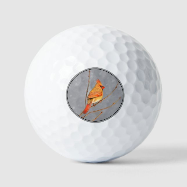 Kardinal zur Zweigmalerei - Originale Vogelkunst Golfball (Vorderseite)