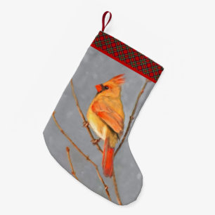 Kardinal zur Zweigmalerei - Originale Vogelkunst Kleiner Weihnachtsstrumpf