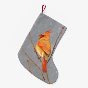 Kardinal zur Zweigmalerei - Originale Vogelkunst Kleiner Weihnachtsstrumpf