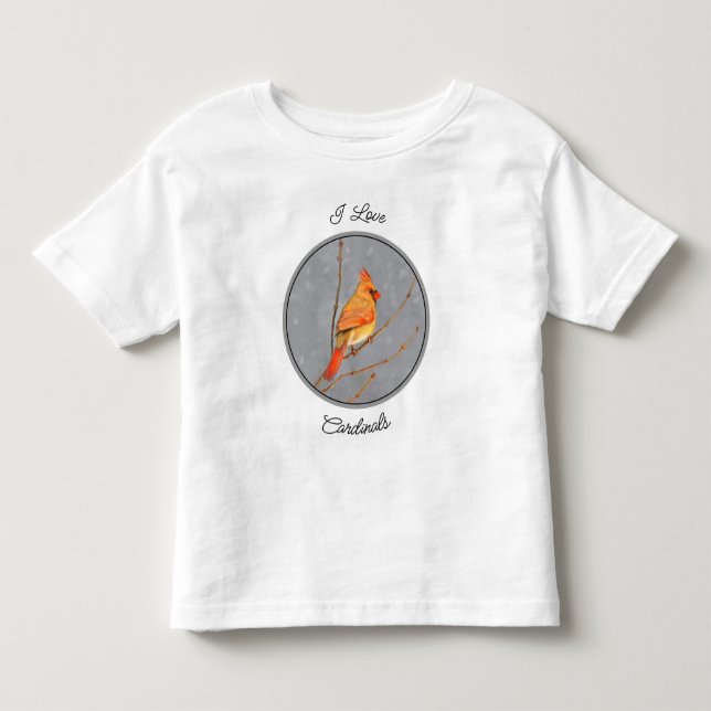 Kardinal zur Zweigmalerei - Originale Vogelkunst Kleinkind T-shirt (Vorderseite)
