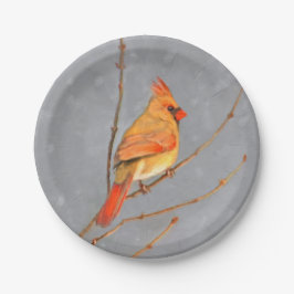 Kardinal zur Zweigmalerei - Originale Vogelkunst Pappteller