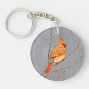 Kardinal zur Zweigmalerei - Originale Vogelkunst Schlüsselanhänger