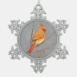 Kardinal zur Zweigmalerei - Originale Vogelkunst Schneeflocken Zinn-Ornament