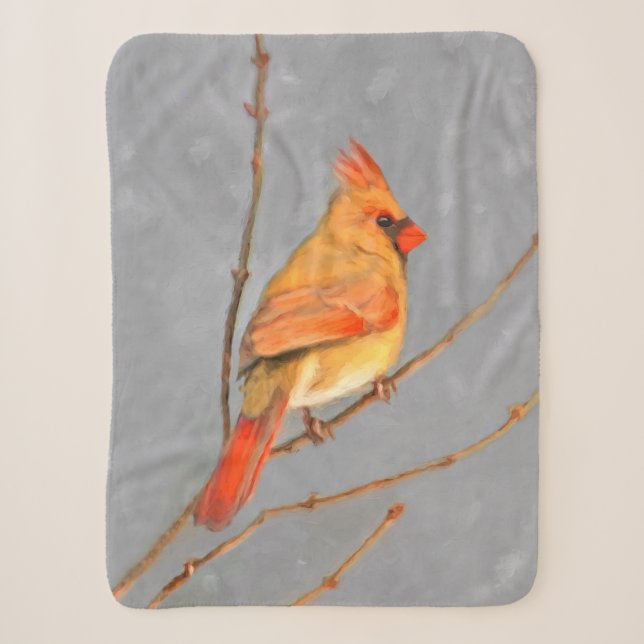 Kardinal zur Zweigmalerei - Originale Vogelkunst Sherpadecke (Vorderseite)