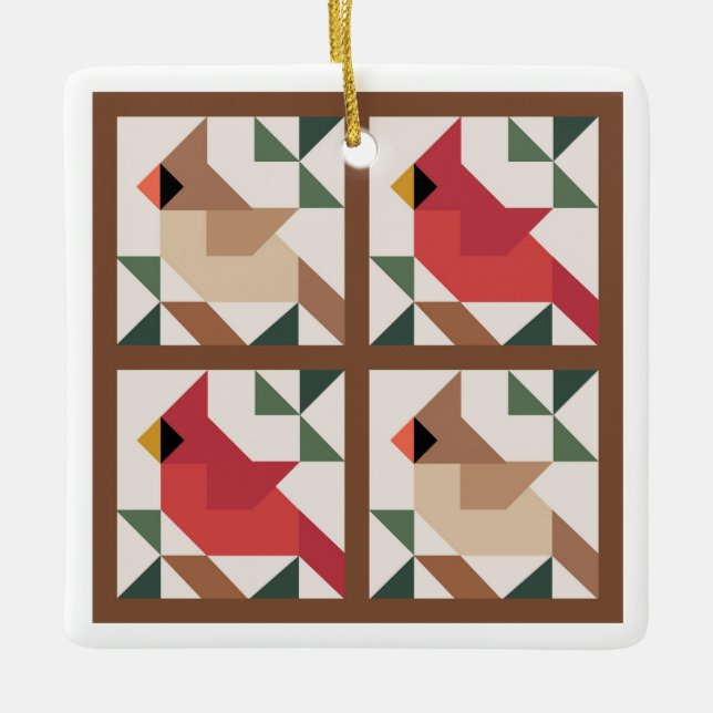 Kardinal Zwei-seitige Barnquilt-Ornament Keramikornament (Vorderseite)