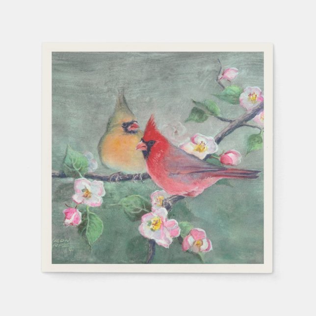 KARDINÄLE & APPLE BLOSSOMS VON SHARON SHARPE SERVIETTE (Vorderseite)