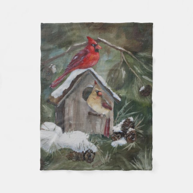 Kardinäle auf SnowyBirdhouse Fleecedecke (Vorderseite)
