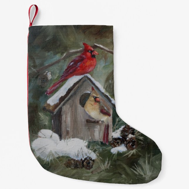 Kardinäle auf SnowyBirdhouse Kleiner Weihnachtsstrumpf (Vorderseite)