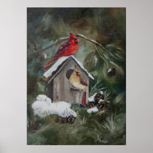 Kardinäle auf SnowyBirdhouse Poster