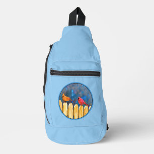 Kardinäle auf Zaun in Wintermalerei Originelle Kun Crossbody Bag