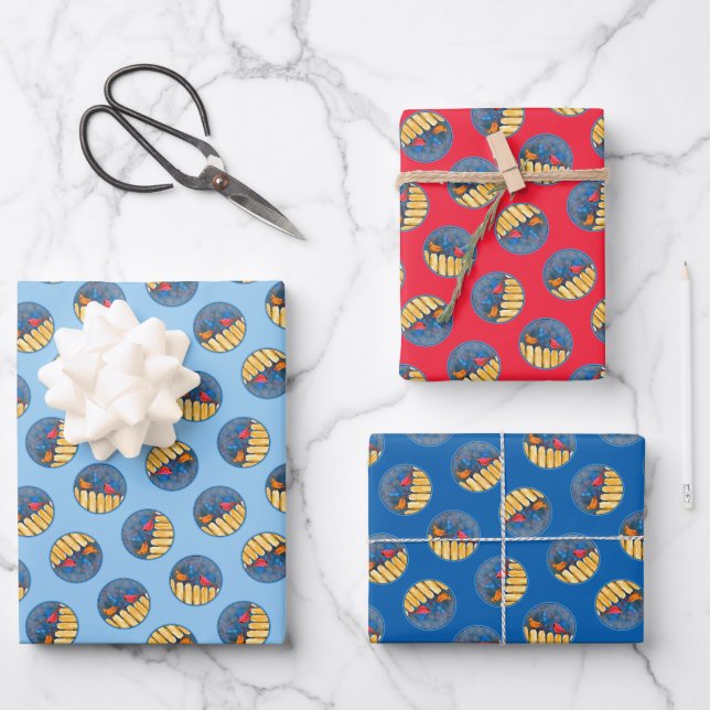 Kardinäle auf Zaun in Wintermalerei Originelle Kun Geschenkpapier Set (Vorderseite)