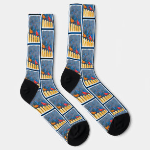 Kardinäle auf Zaun in Wintermalerei Originelle Kun Socken