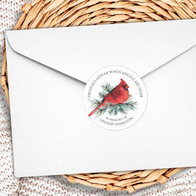 Kardinäle der Gedenkstätte erscheinen Wasserfarben Runder Aufkleber (Von Creator hochgeladen)