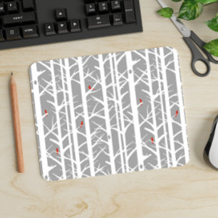 Kardinäle in den Birken in Hellgrau Mousepad