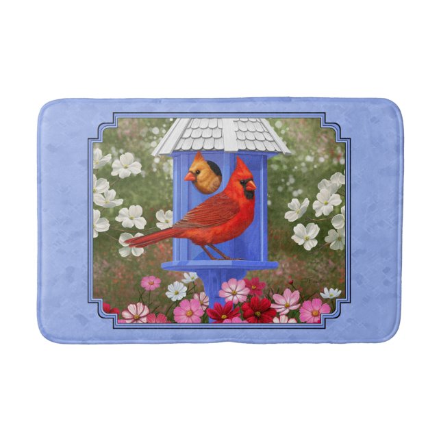 Kardinäle und Round Birdhouse Blue Badematte (Vorderseite)