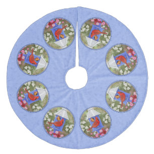 Kardinäle und Round Birdhouse Blue Fleece Weihnachtsbaumdecke