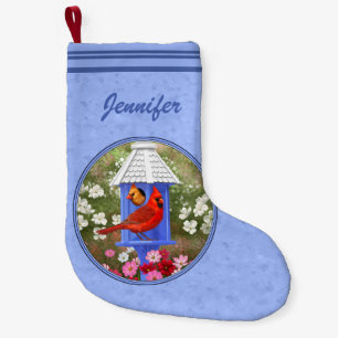 Kardinäle und Round Birdhouse Blue Kleiner Weihnachtsstrumpf