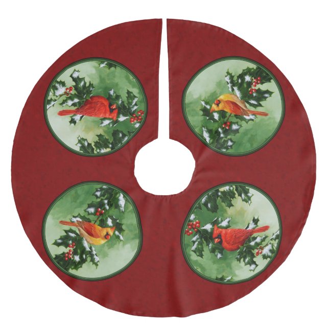 Kardinäle von Männern und Frauen rot Polyester Weihnachtsbaumdecke (Vorderseite)