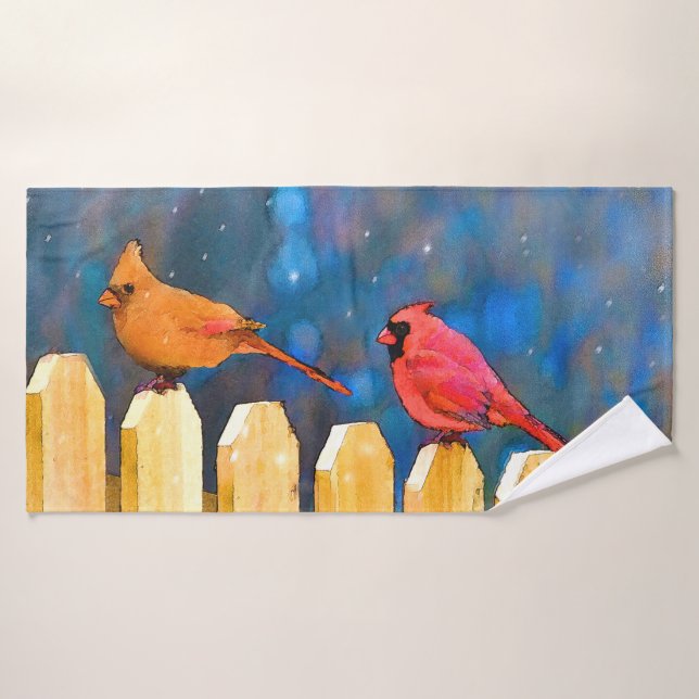 Kardinäle zur Zaunmalerei - Originelle Kunst Badhandtuch Set (Badehandtuch)