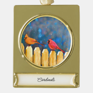 Kardinäle zur Zaunmalerei - Originelle Kunst Banner-Ornament Gold