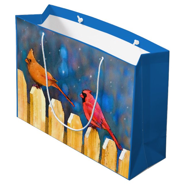Kardinäle zur Zaunmalerei - Originelle Kunst Große Geschenktüte (Rückseite Schrägansicht)