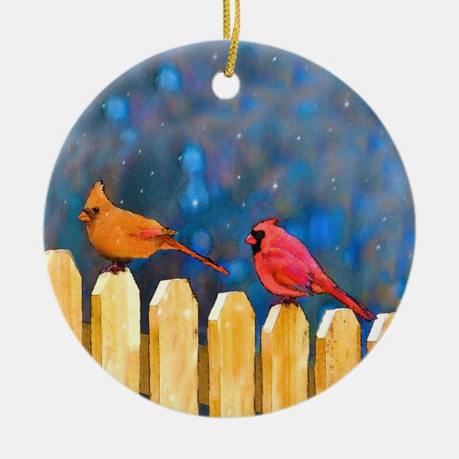 Kardinäle zur Zaunmalerei - Originelle Kunst Keramik Ornament (Vorne)
