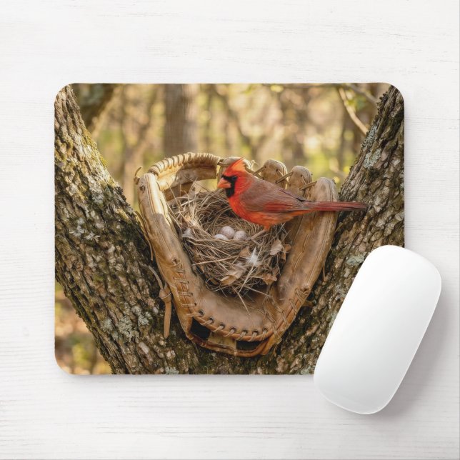 Kardinalnest in einem Baseballhandschuh Mousepad (Mit Mouse)