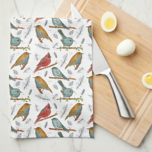 Kardinals Bluebirds Chickadee Wasserfauna Handtuch (Viertel Falte)