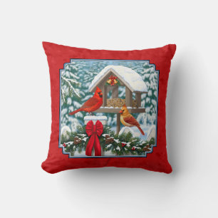 Kardinals Christmas Birdfeeder Red Kissen