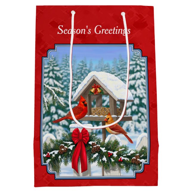 Kardinals Christmas Birdfeeder Red Mittlere Geschenktüte (Rückseite)