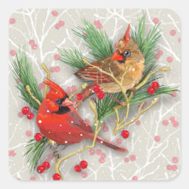Kardinals Couple Christmas Quadratischer Aufkleber
