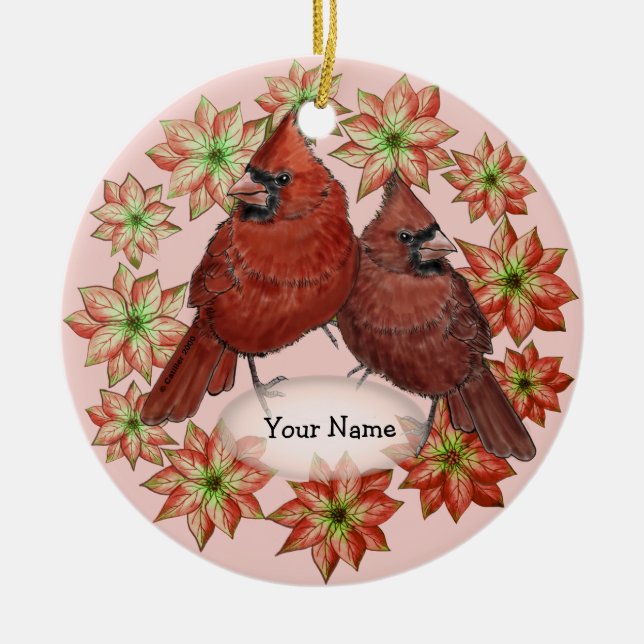 Kardinals Poinsettia-Ornamente Keramik Ornament (Vorne)