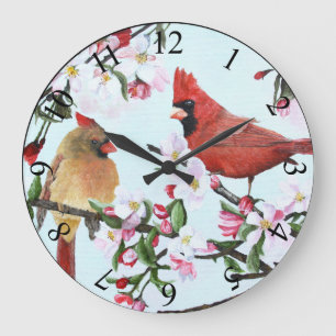 Kardinals-und Apple-Blüten-Wand-Uhr Große Wanduhr
