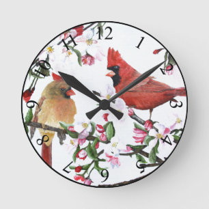 Kardinals-und Apple-Blüten-Wand-Uhr Runde Wanduhr