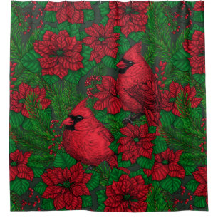 Kardinals und Poinsettia for Christmas Duschvorhang