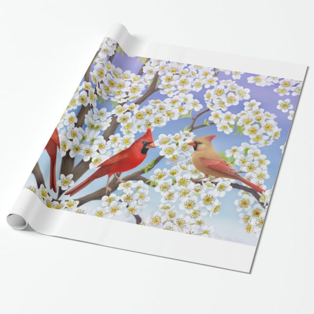 Kardinals-Vögel in Apple blüht Geschenk-Verpackung Geschenkpapier (Ungerollt)