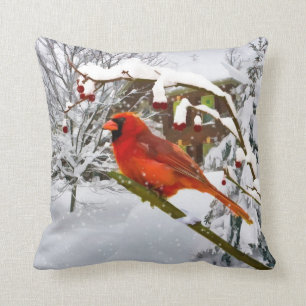 Kardinals-Vogel, Schnee, Winter, Throw-Kissen Kissen