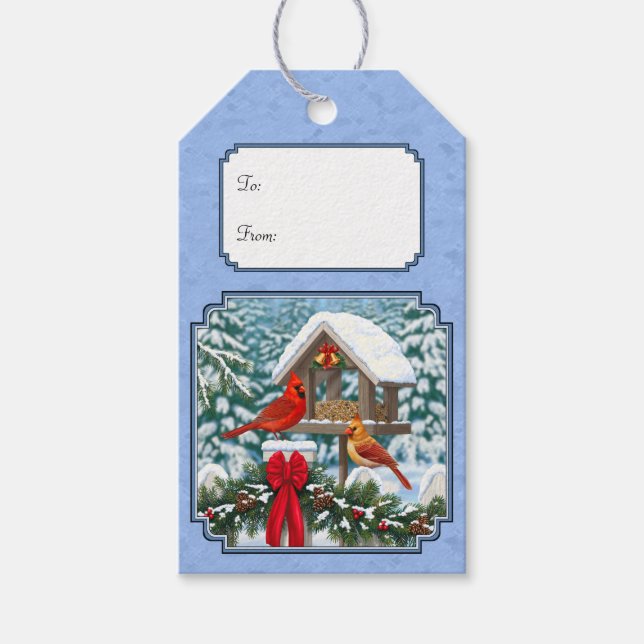 Kardinals Weihnachtsfest Blau Geschenkanhänger (Vorderseite)