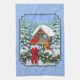 Kardinals Weihnachtsfest Blau Geschirrtuch