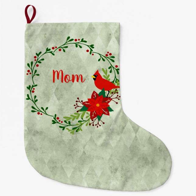 Kardinals Wreath Personalisiert Großer Weihnachtsstrumpf (Vorderseite)