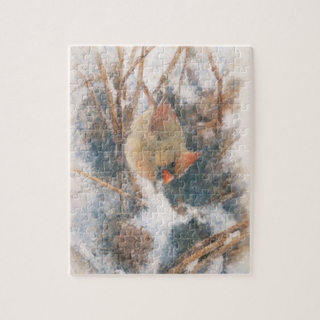 Kardinalweibchen Winter Aquarell (Vertikal)