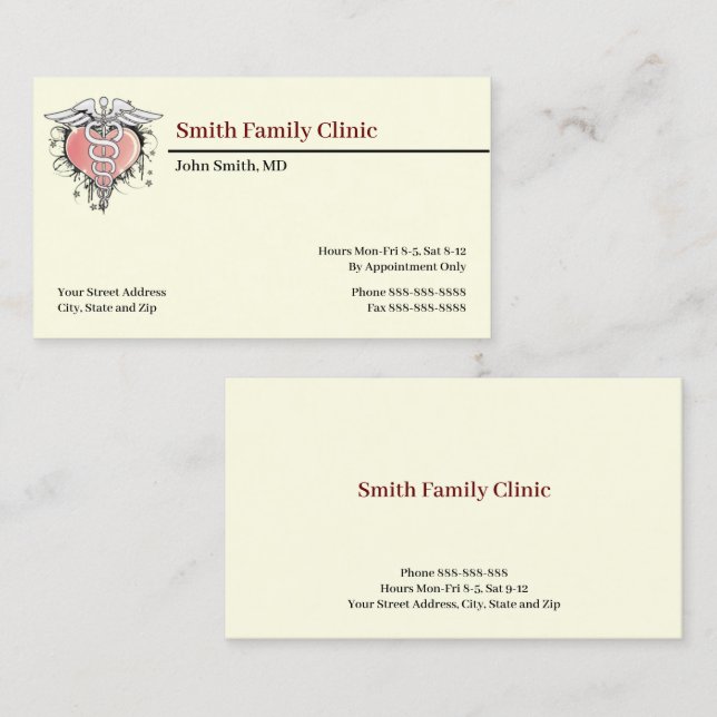 Kardiologe Doctor Medical Symbol Business Card Visitenkarte (Vorne/Hinten)