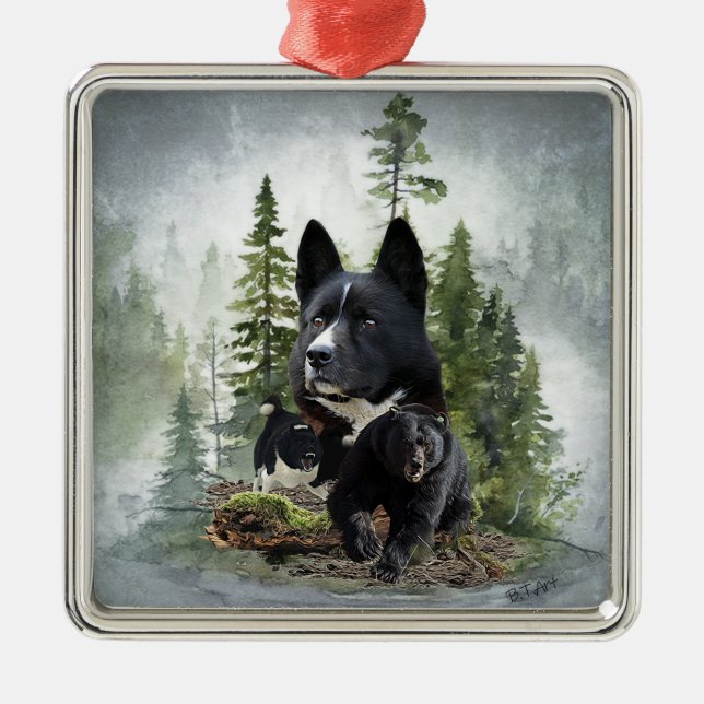 Karelian Bear Dog Ornament Aus Metall (Vorne)