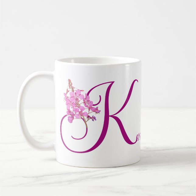 Karen-Name Monogramm hübsch rosa Flex Kaffeetasse (Links)