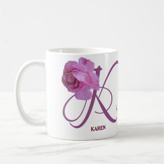 Karen-Name Monogramm Rosa Rosa Blütenblüte Kaffeetasse