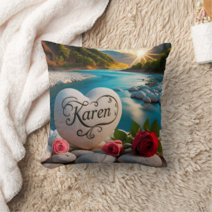 Karen's River Sunset Heart Kissen