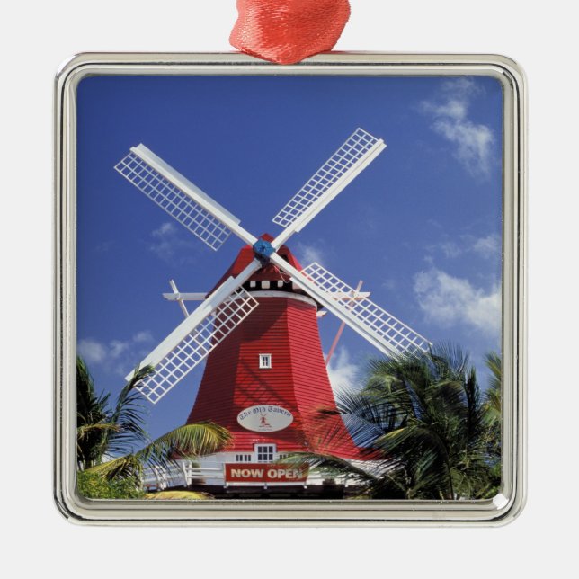 Karibik, Aruba. Alte Mühle, umgewandelt in "Mühle" Silbernes Ornament (Vorne)