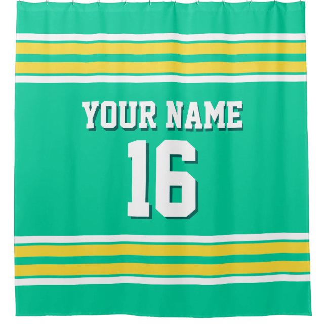 Karibik Green Yellow White Stripes Sports Jersey Duschvorhang (Vorderseite)