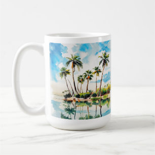 Karibik-Inselparadies-Wasserfarbe Palmen v2 Kaffeetasse